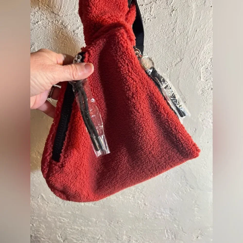 Free People Movement NWT Cabin Red Fuzzy Teddy Crossbody Bag